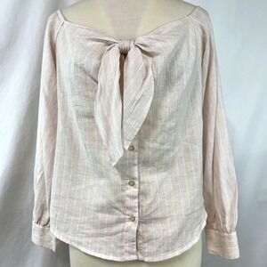 FREE‎ PEOPLE NEW Hello There Beautiful Linen Cotton Striped Bow Blouse Women's S